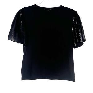 STRUT & BOLT Sequin Sleeve Crew Neck Top Embellished Stretch Black Size Medium